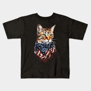 4th of july Cat American US Flag Country 4th Of July Kids T-Shirt